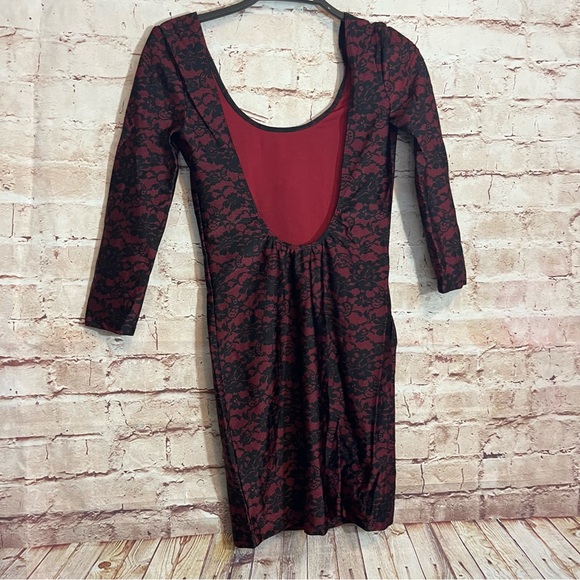 Forever21 quarter large body con black floral plunge mini dress size small - Picture 5 of 7